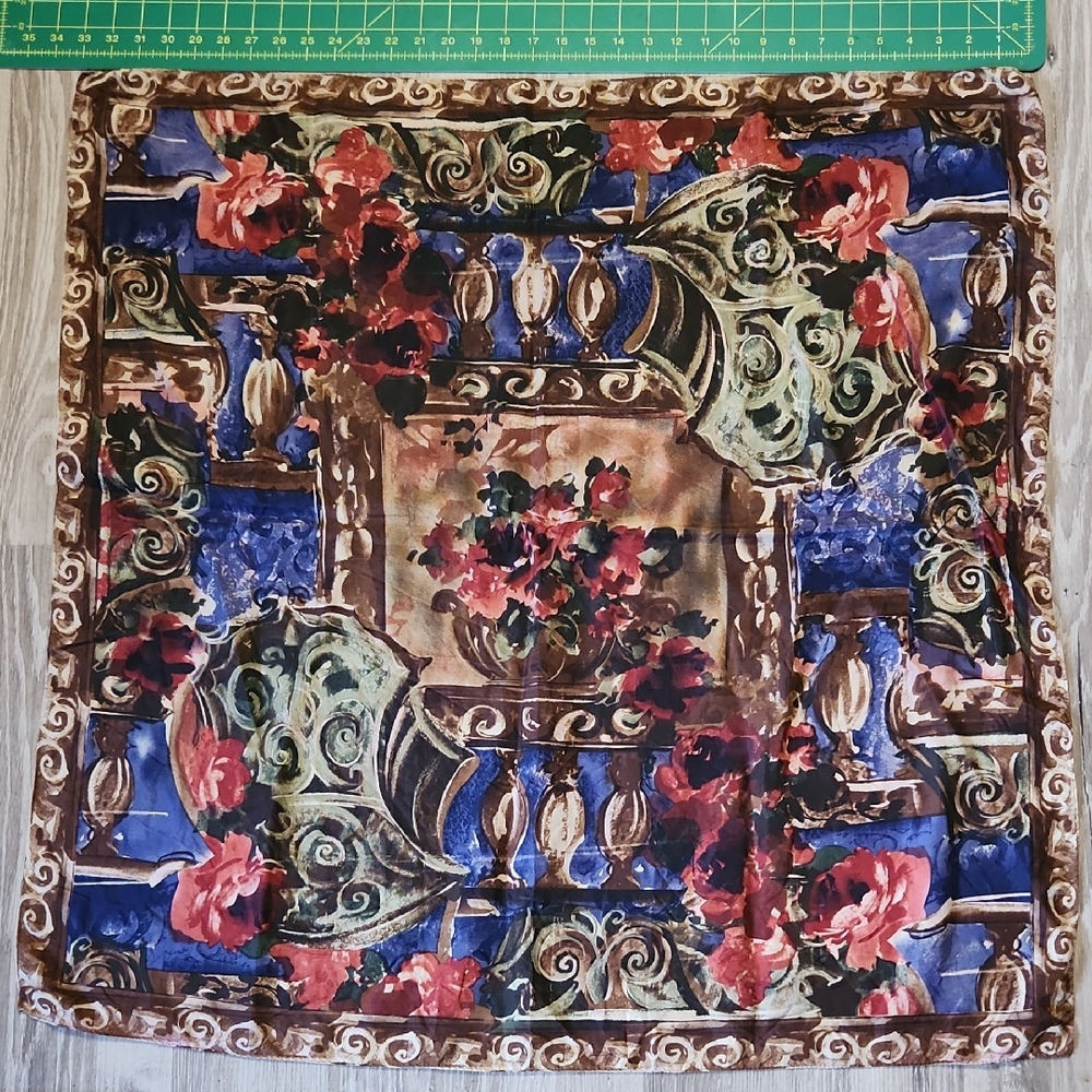 Vintage Silk New York Studio Floral Baroque Scarf - 33 Inches Square EUC
